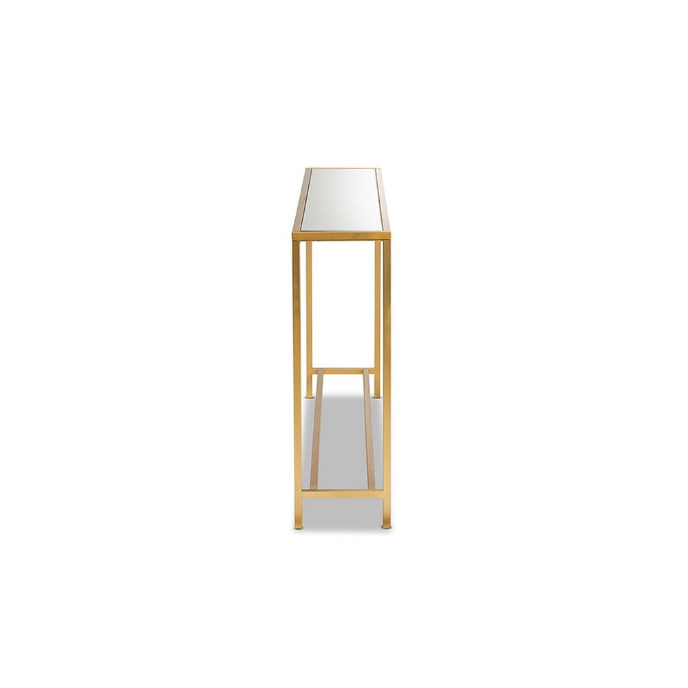 Baxton Studio Alessa Modern and Contemporary Glam Gold Finished Metal and Mirrored Glass Console Table WHI-JY20A254-Gold-Console