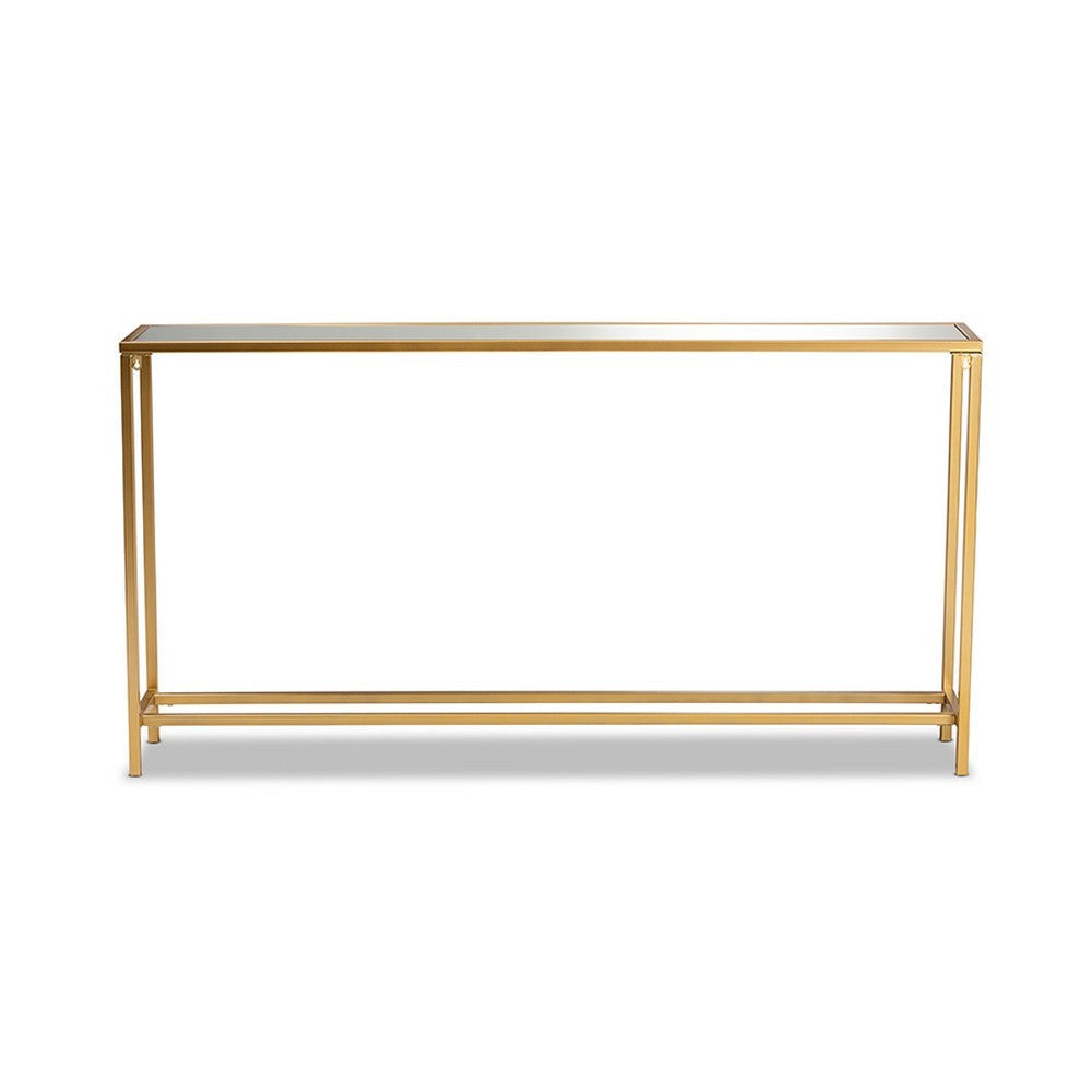 Baxton Studio Alessa Modern and Contemporary Glam Gold Finished Metal and Mirrored Glass Console Table WHI-JY20A254-Gold-Console