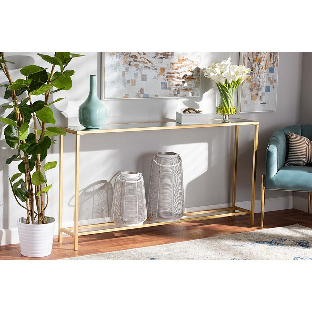 Baxton Studio Alessa Modern and Contemporary Glam Gold Finished Metal and Mirrored Glass Console Table