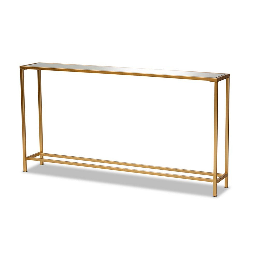Baxton Studio Alessa Modern and Contemporary Glam Gold Finished Metal and Mirrored Glass Console Table WHI-JY20A254-Gold-Console