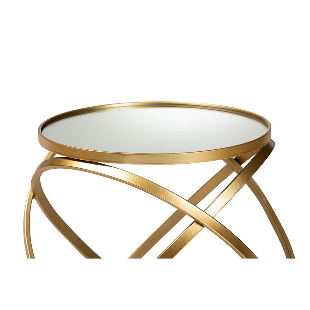 Baxton Studio Desma Glam and Luxe Gold Finished Metal and Mirrored Glass End Table WHI-JY20A260-Gold-ET
