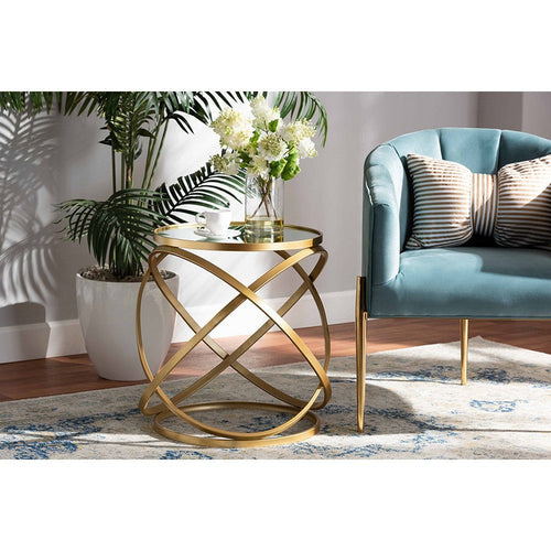 Baxton Studio Desma Glam and Luxe Gold Finished Metal and Mirrored Glass End Table