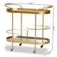 Baxton Studio Kamal Modern and Contemporary Glam Brushed Gold Finished Metal and Mirrored Glass 2-Tier Mobile Wine Bar Cart