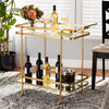 Baxton Studio Kamal Modern and Contemporary Glam Brushed Gold Finished Metal and Mirrored Glass 2-Tier Mobile Wine Bar Cart