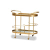 Baxton Studio Kamal Modern and Contemporary Glam Brushed Gold Finished Metal and Mirrored Glass 2-Tier Mobile Wine Bar Cart