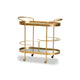 Baxton Studio Kamal Modern and Contemporary Glam Brushed Gold Finished Metal and Mirrored Glass 2-Tier Mobile Wine Bar Cart