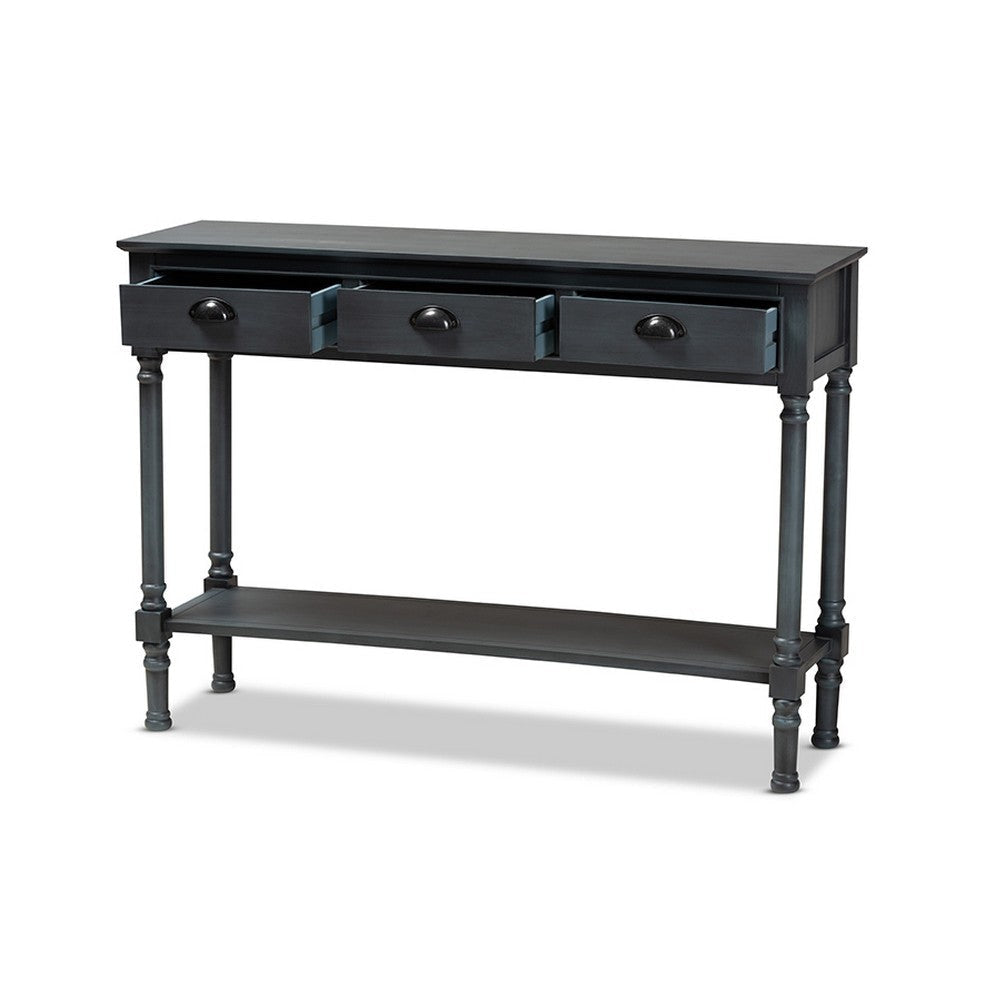 Baxton Studio Garvey French Provincial Dark Blue Gray Wood 3-Drawer Entryway Console Table