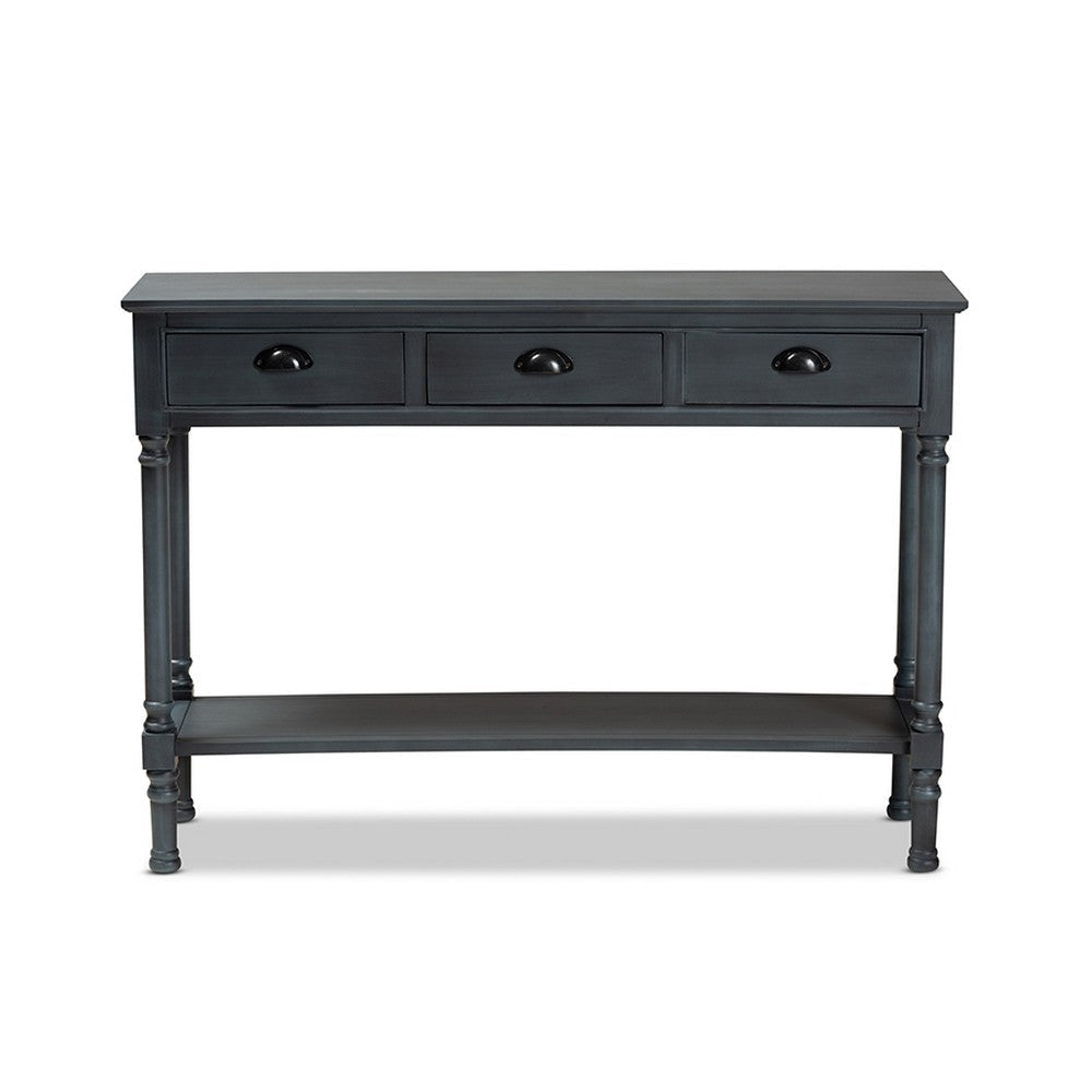Baxton Studio Garvey French Provincial Dark Blue Gray Wood 3-Drawer Entryway Console Table