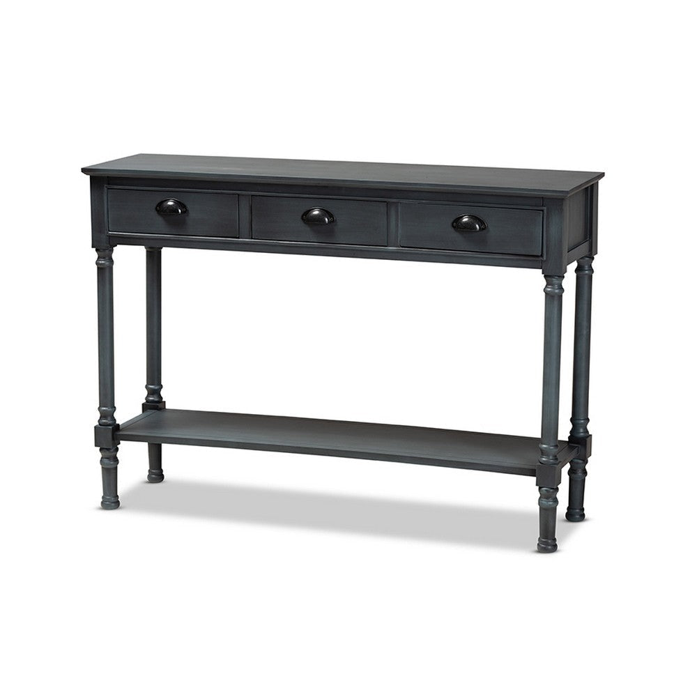 Baxton Studio Garvey French Provincial Dark Blue Gray Wood 3-Drawer Entryway Console Table