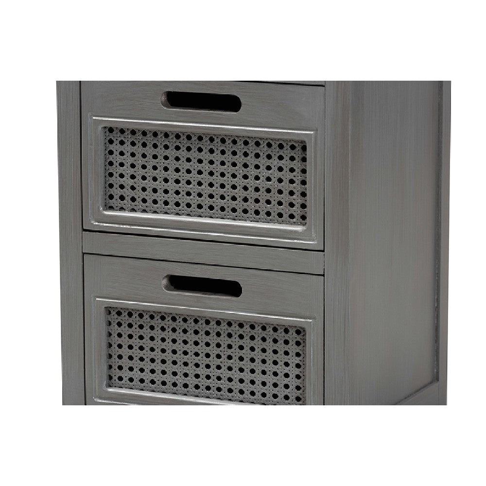 Baxton Studio Sheldon Modern and Contemporary Vintage Grey Finished Wood and Synthetic Rattan 3-Drawer End Table WHI-JY20B072-Grey-ET