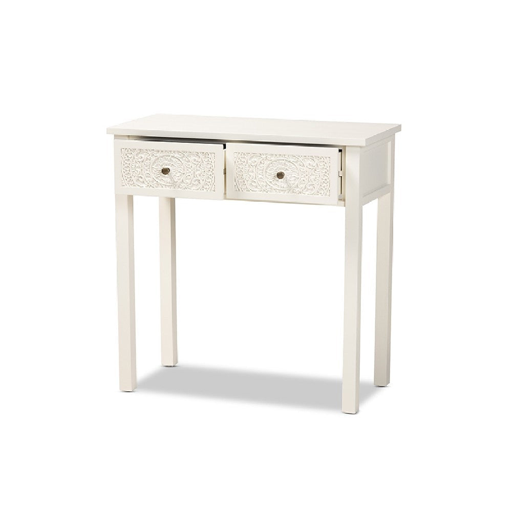 Baxton Studio Lambert Classic and Traditional White Finished Wood 2-Drawer Console Table WHI-JY20B082-White-Console