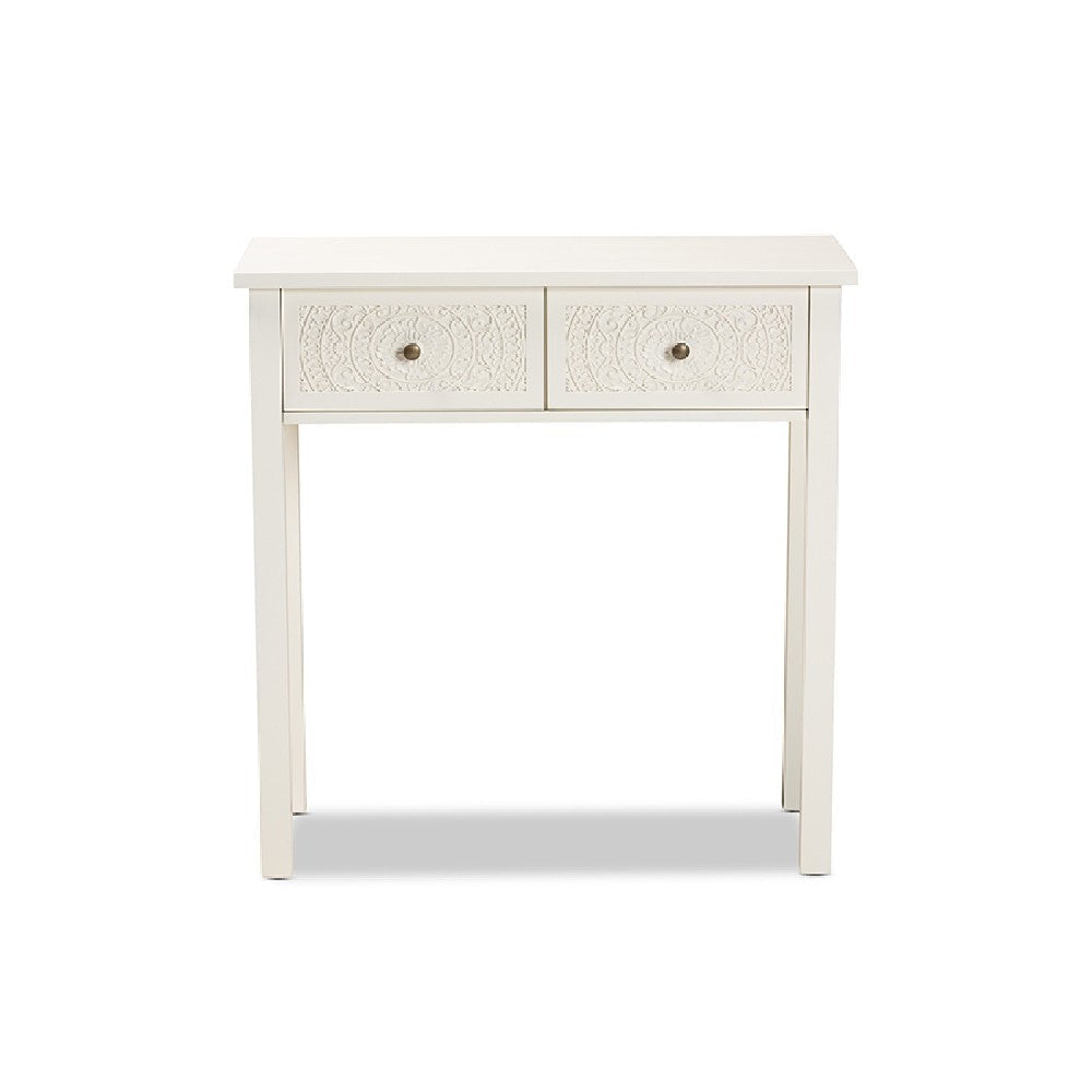 Baxton Studio Lambert Classic and Traditional White Finished Wood 2-Drawer Console Table WHI-JY20B082-White-Console
