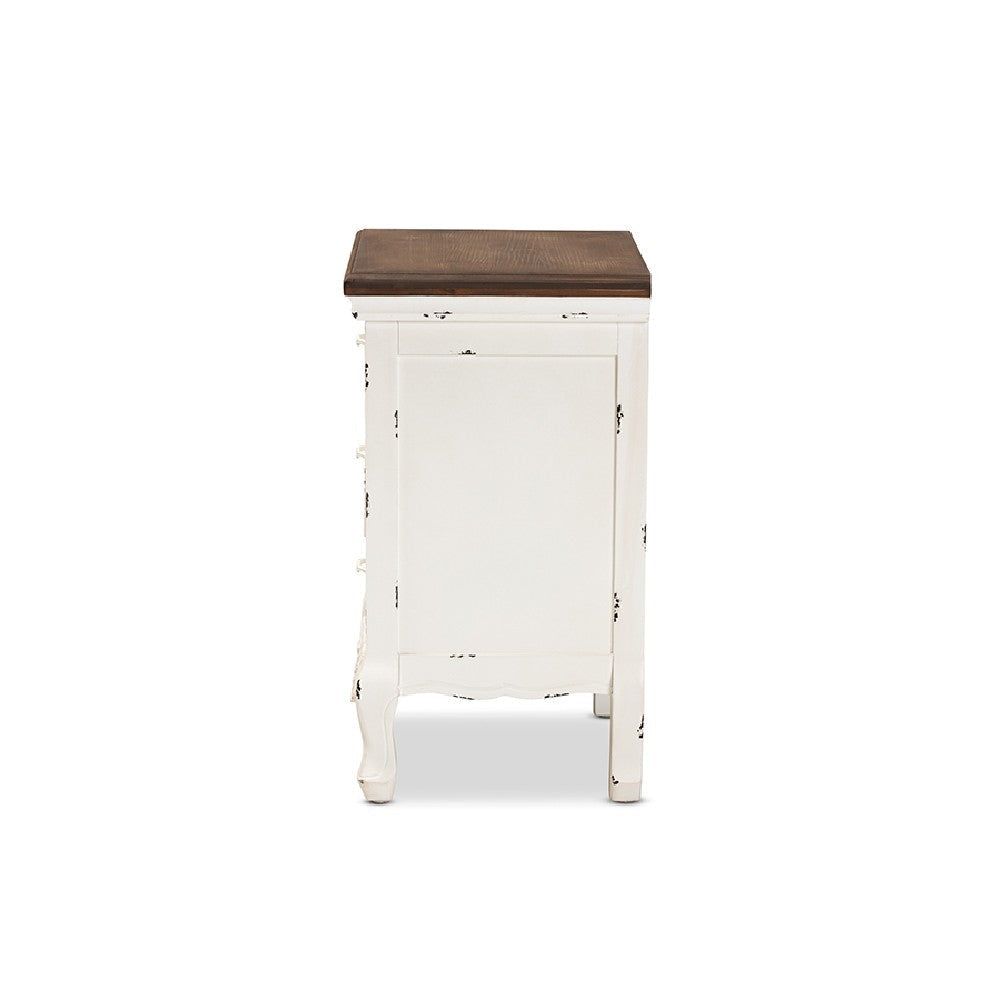 Baxton Studio Levron Classic and Traditional Walnut Brown and Antique White Finished Wood 3-Drawer End Table WHI-JY20B090-Antique-White-ET