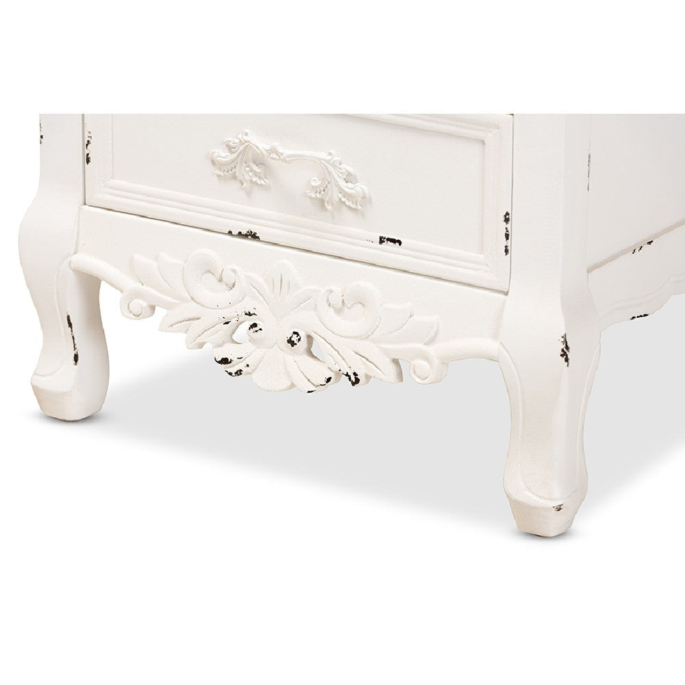 Baxton Studio Levron Classic and Traditional Walnut Brown and Antique White Finished Wood 3-Drawer End Table WHI-JY20B090-Antique-White-ET