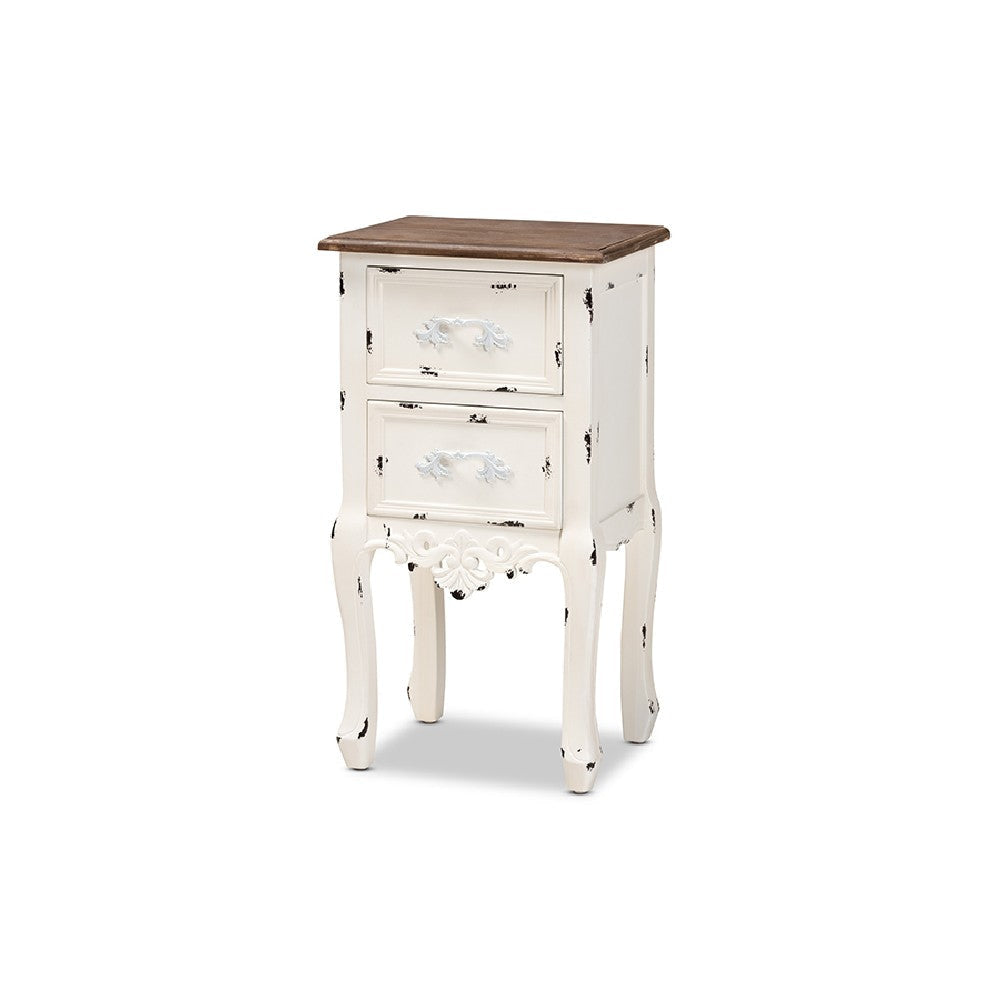 Baxton Studio Levron Classic and Traditional Two-Tone Walnut Brown and Antique White Finished Wood 2-Drawer End Table