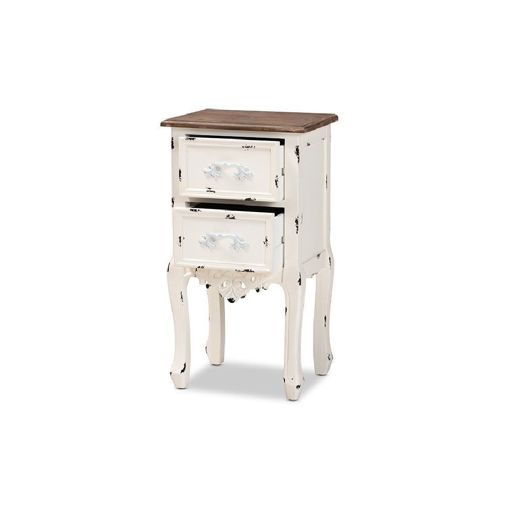 Baxton Studio Levron Classic and Traditional Two-Tone Walnut Brown and Antique White Finished Wood 2-Drawer End Table