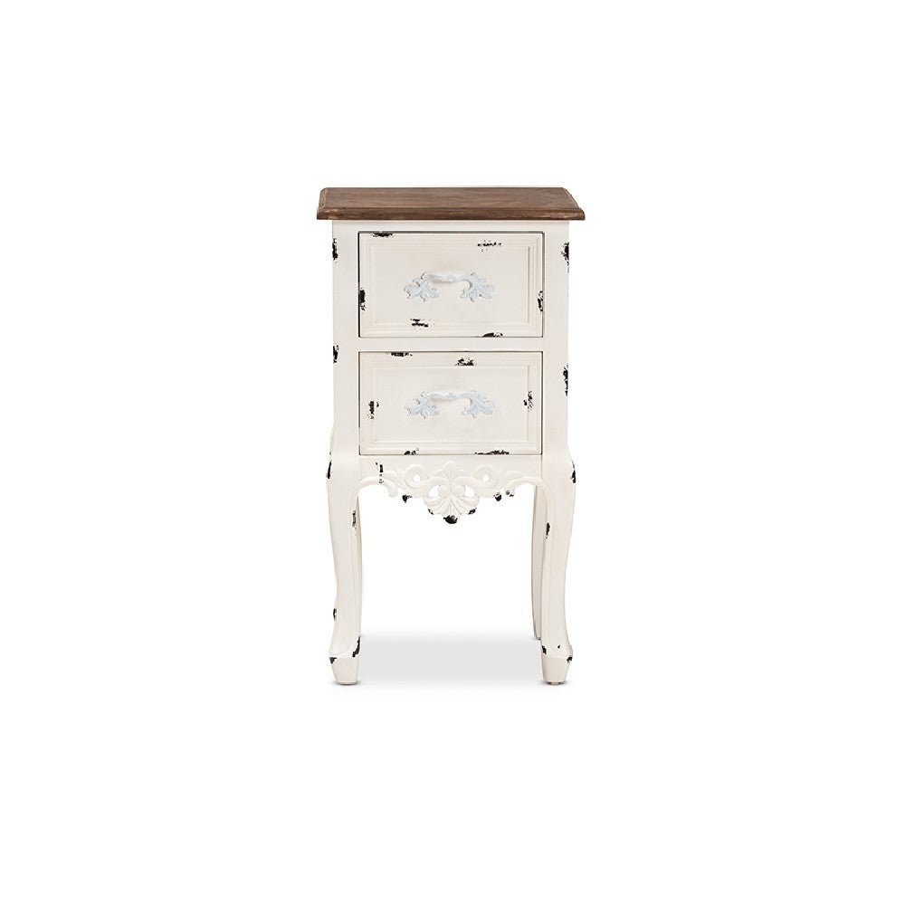 Baxton Studio Levron Classic and Traditional Two-Tone Walnut Brown and Antique White Finished Wood 2-Drawer End Table