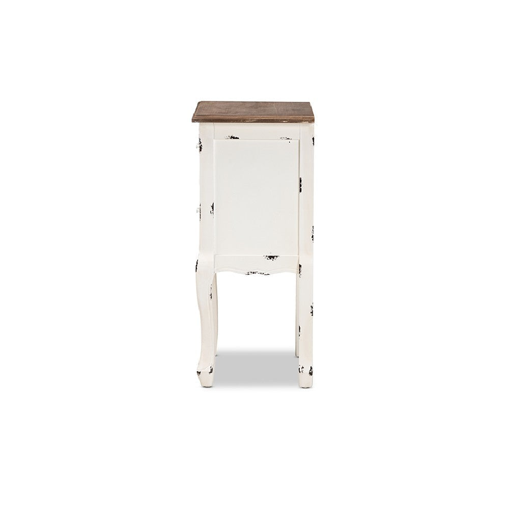 Baxton Studio Levron Classic and Traditional Two-Tone Walnut Brown and Antique White Finished Wood 2-Drawer End Table