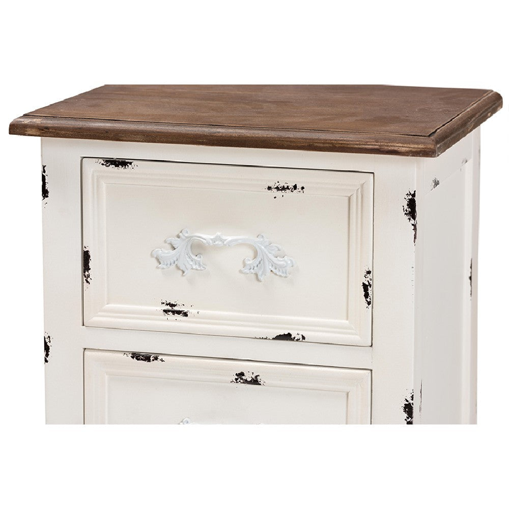 Baxton Studio Levron Classic and Traditional Two-Tone Walnut Brown and Antique White Finished Wood 2-Drawer End Table