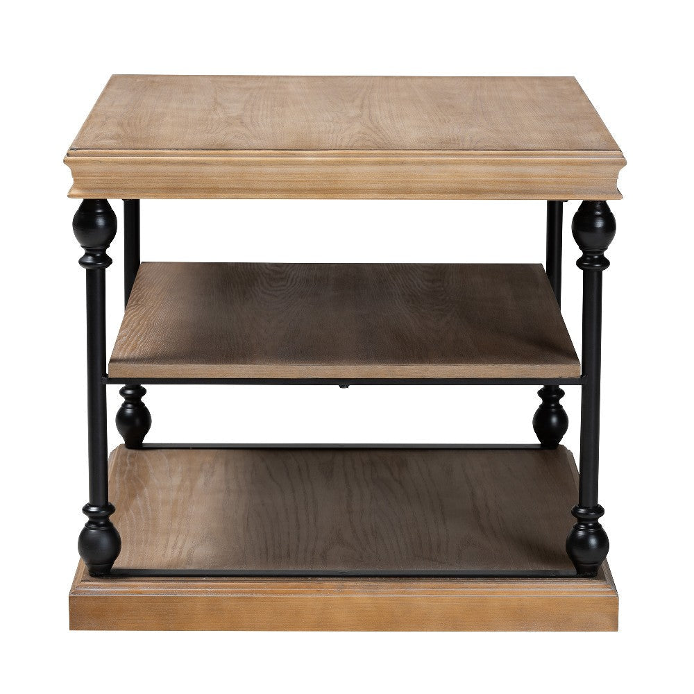 Baxton Studio Sebastian Traditional Industrial Greywashed Wood and Black Metal 3-Tier End Table