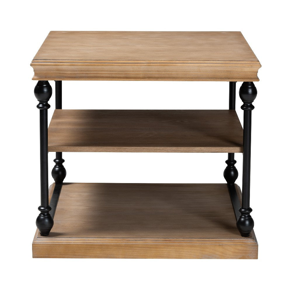 Baxton Studio Sebastian Traditional Industrial Greywashed Wood and Black Metal 3-Tier End Table