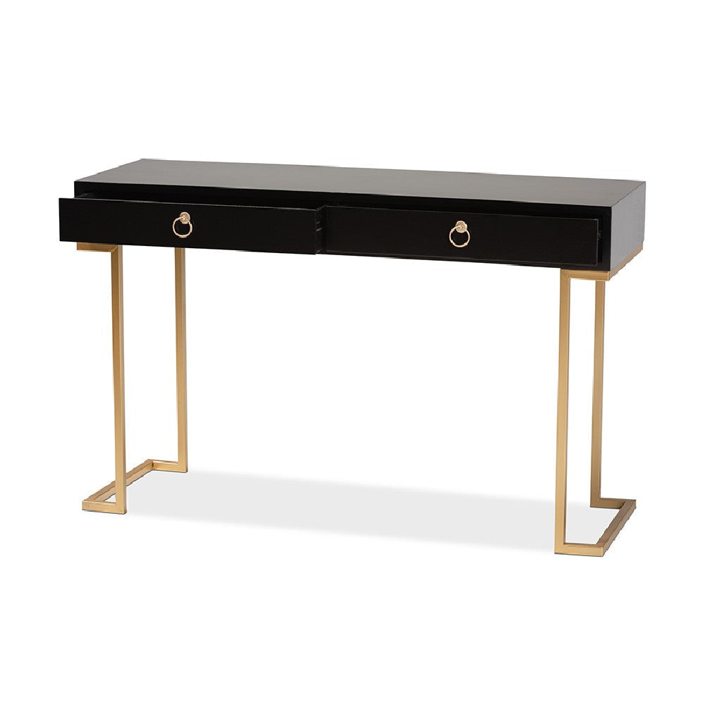 Baxton Studio Beagan Modern and Contemporary Black Finished Wood and Gold Metal 2-Drawer Console Table