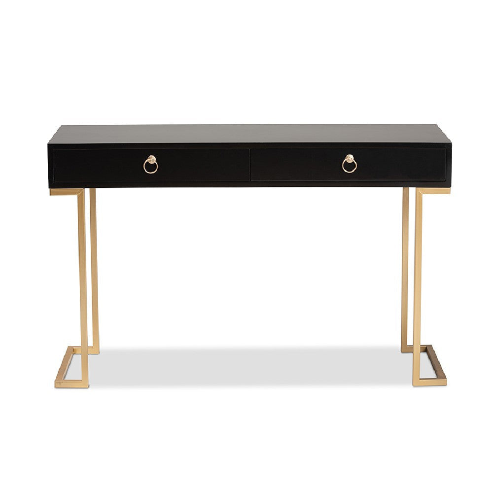 Baxton Studio Beagan Modern and Contemporary Black Finished Wood and Gold Metal 2-Drawer Console Table