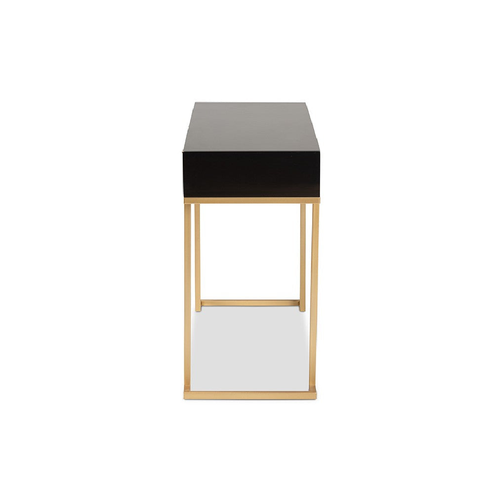 Baxton Studio Beagan Modern and Contemporary Black Finished Wood and Gold Metal 2-Drawer Console Table