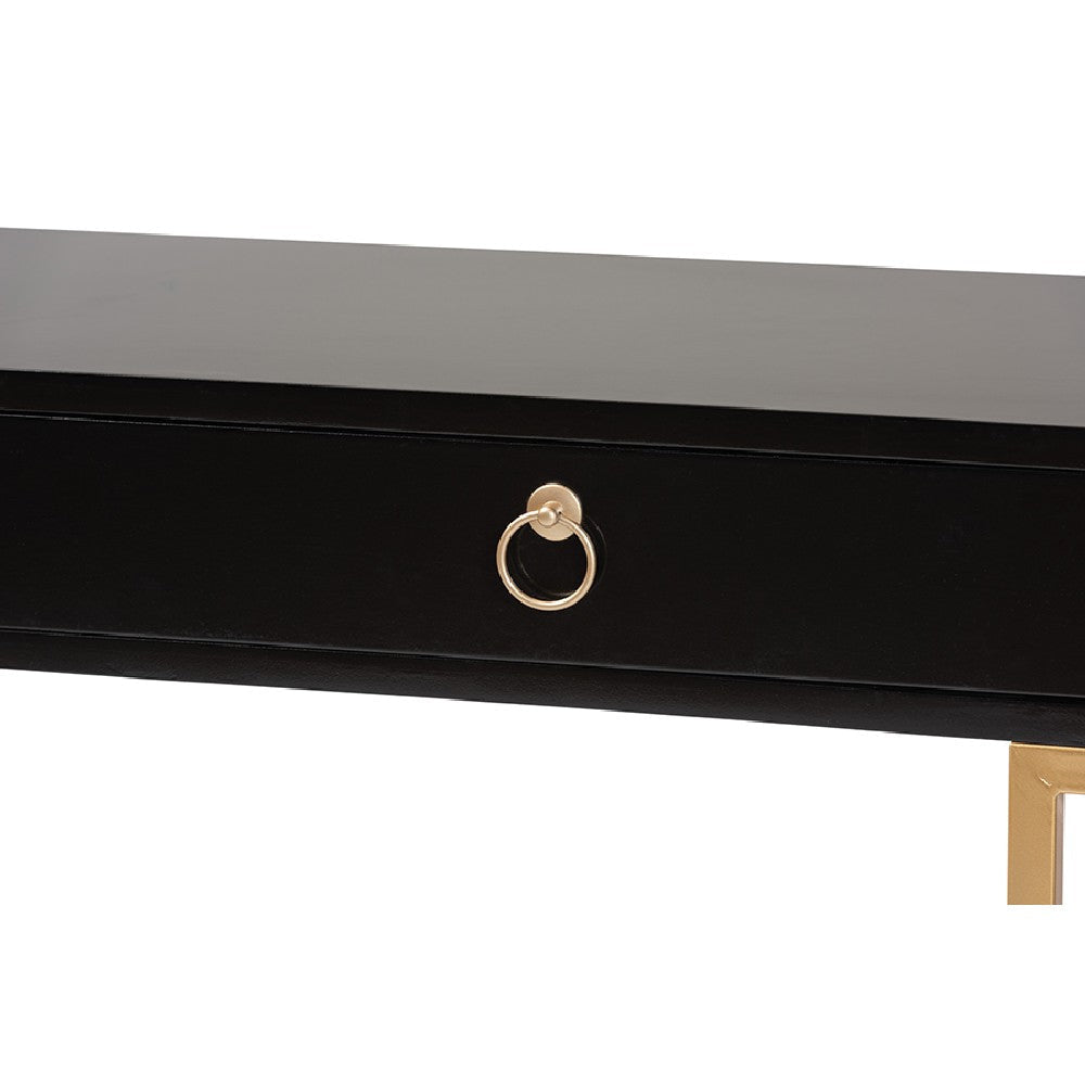 Baxton Studio Beagan Modern and Contemporary Black Finished Wood and Gold Metal 2-Drawer Console Table