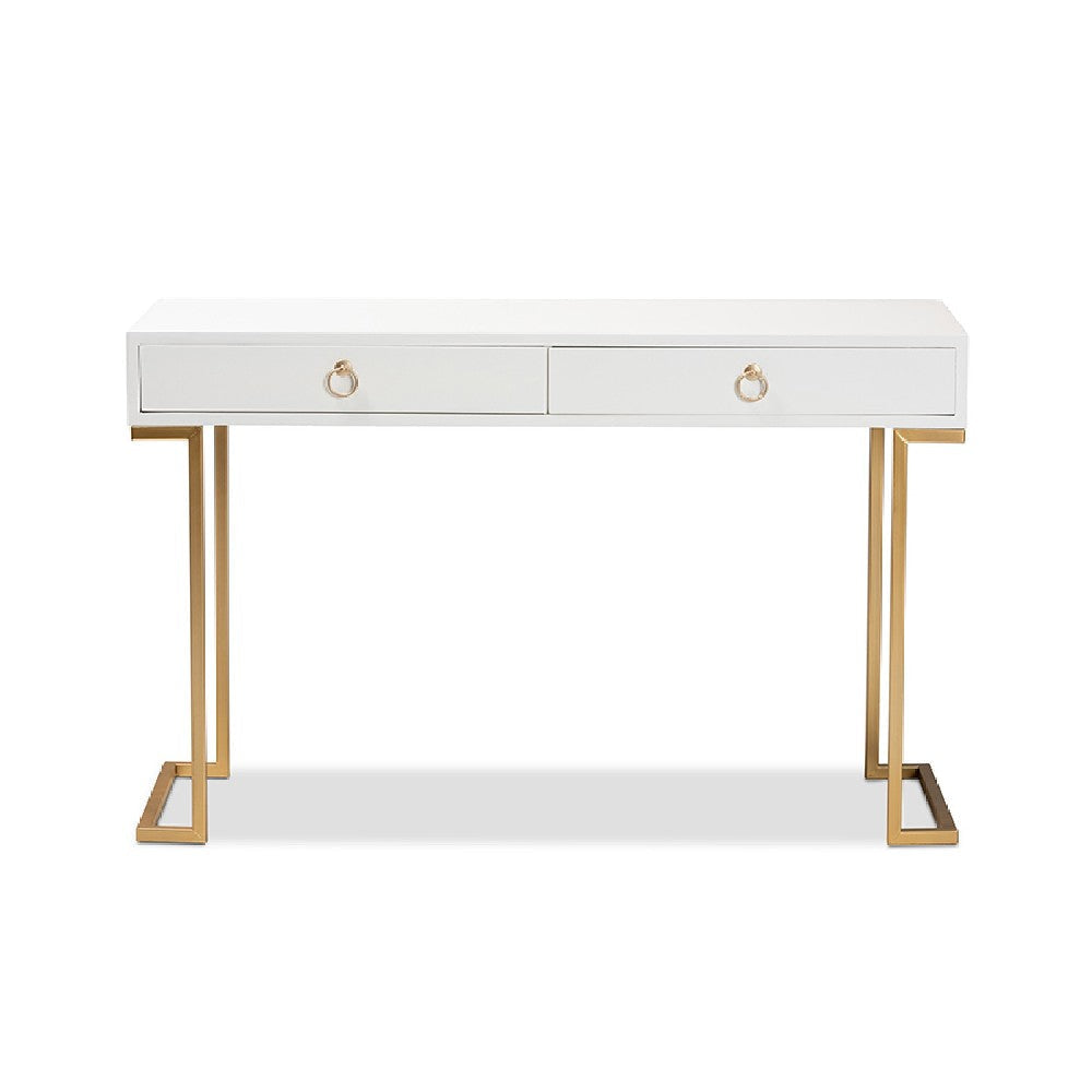 Baxton Studio Beagan Modern and Contemporary White Finished Wood and Gold Metal 2-Drawer Console Table