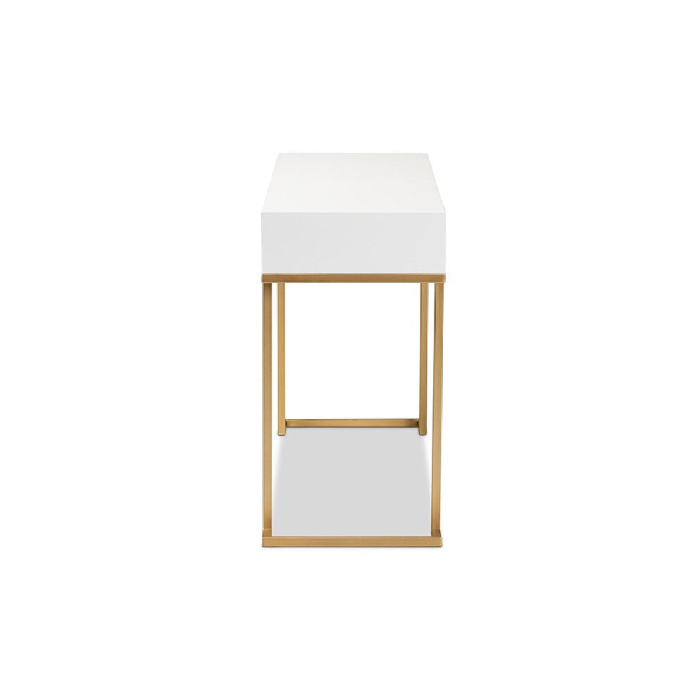 Baxton Studio Beagan Modern and Contemporary White Finished Wood and Gold Metal 2-Drawer Console Table