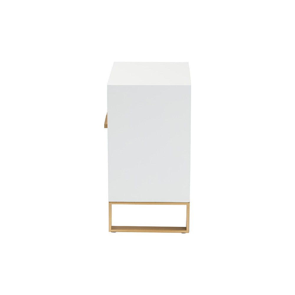 Baxton Studio Giolla Contemporary Glam and Luxe White Finished Wood and Gold Metal 2-Drawer End Table WHI-JY21A014-Wood-Metal-White-Gold-ET