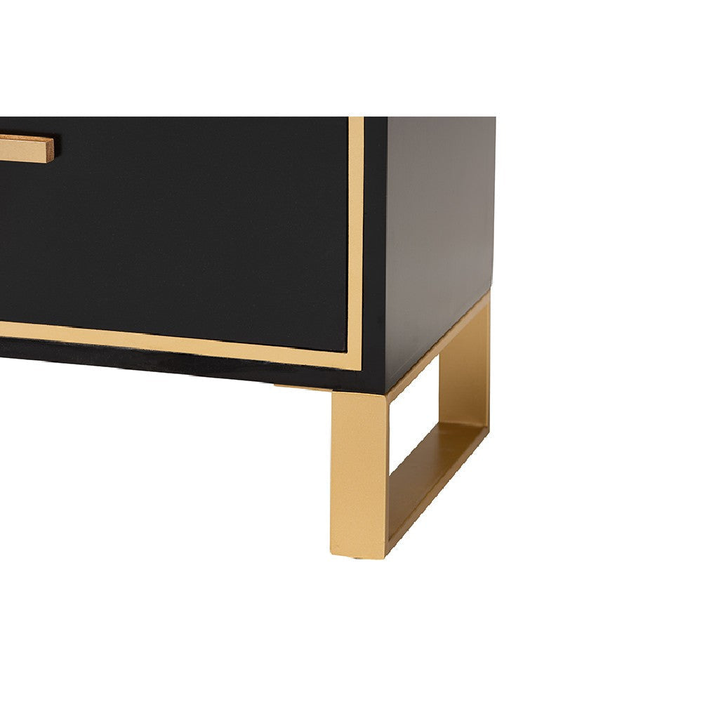 Baxton Studio Giolla Contemporary Glam and Luxe Black Finished Wood and Gold Metal 2-Drawer End Table WHI-JY21A015-Wood-Metal-Black-Gold-ET