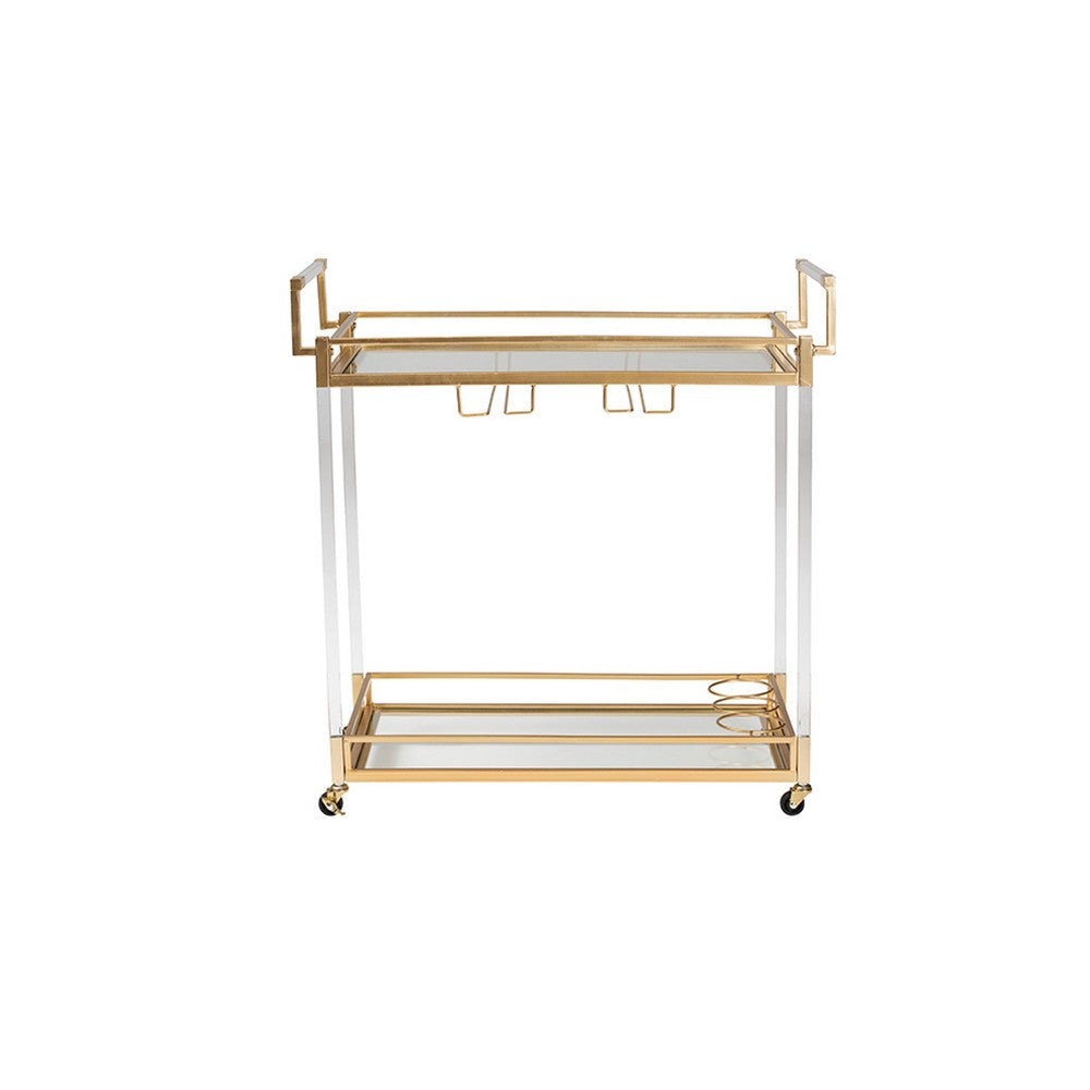 Baxton Studio Savannah Contemporary Glam and Luxe Gold Metal and Glass Wine Cart WHI-JY21A018-Gold-Cart