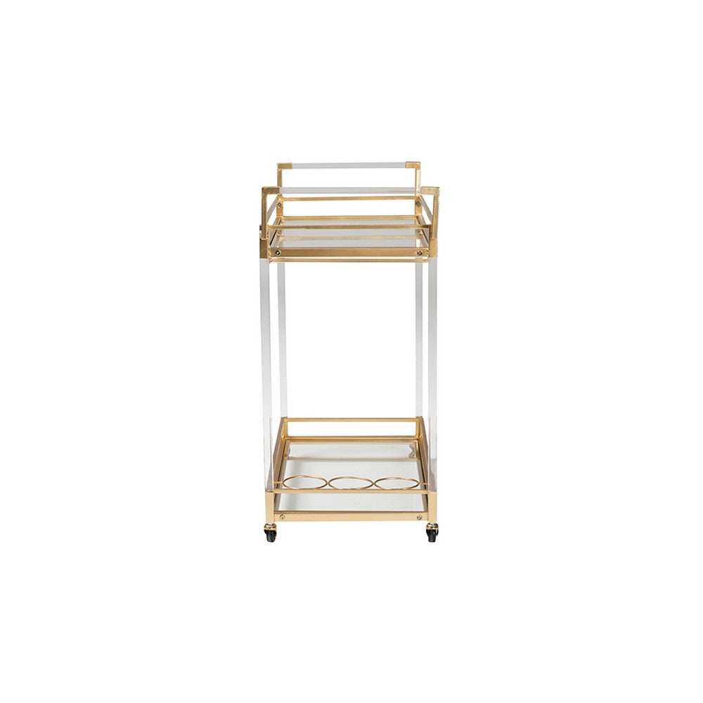Baxton Studio Savannah Contemporary Glam and Luxe Gold Metal and Glass Wine Cart WHI-JY21A018-Gold-Cart