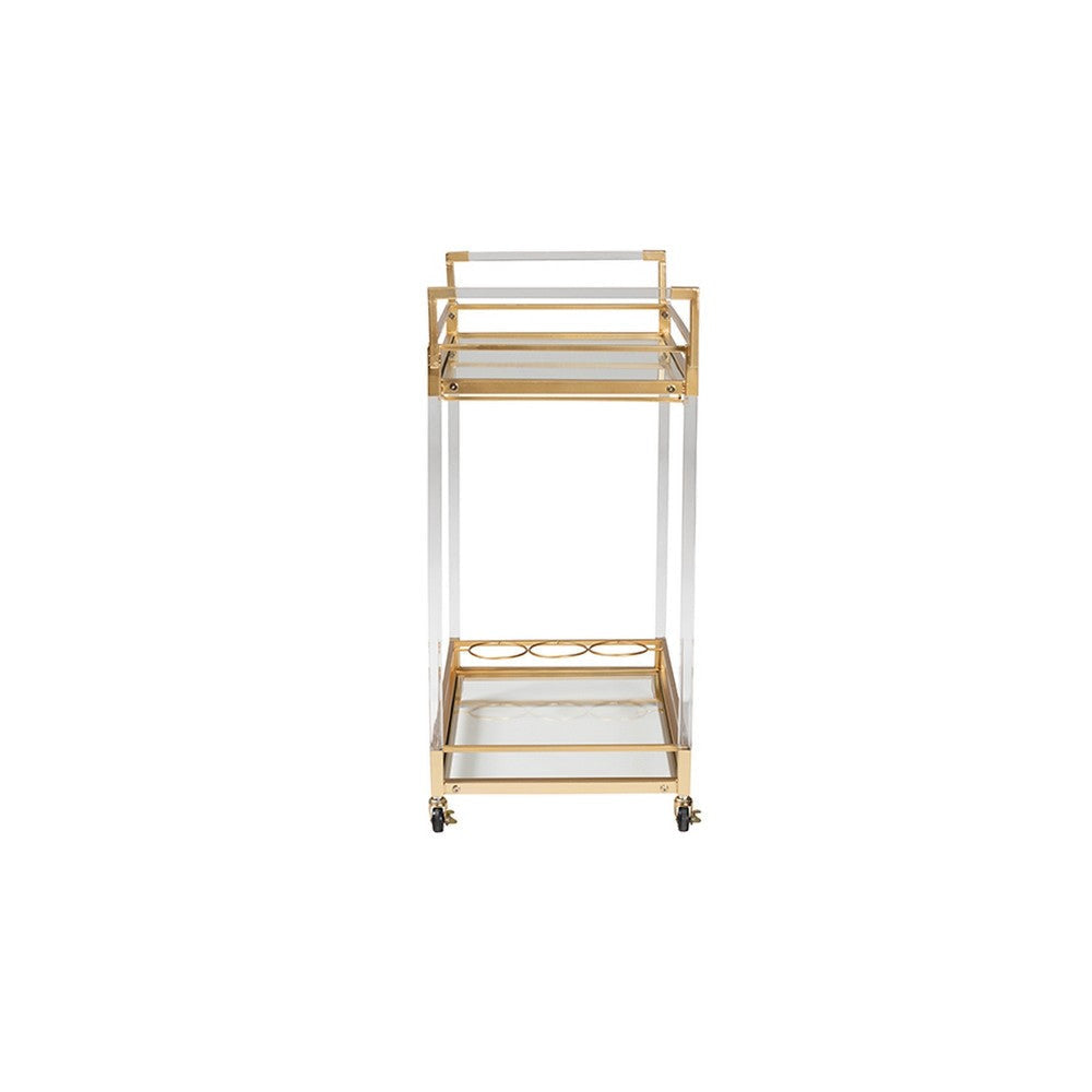 Baxton Studio Savannah Contemporary Glam and Luxe Gold Metal and Glass Wine Cart WHI-JY21A018-Gold-Cart