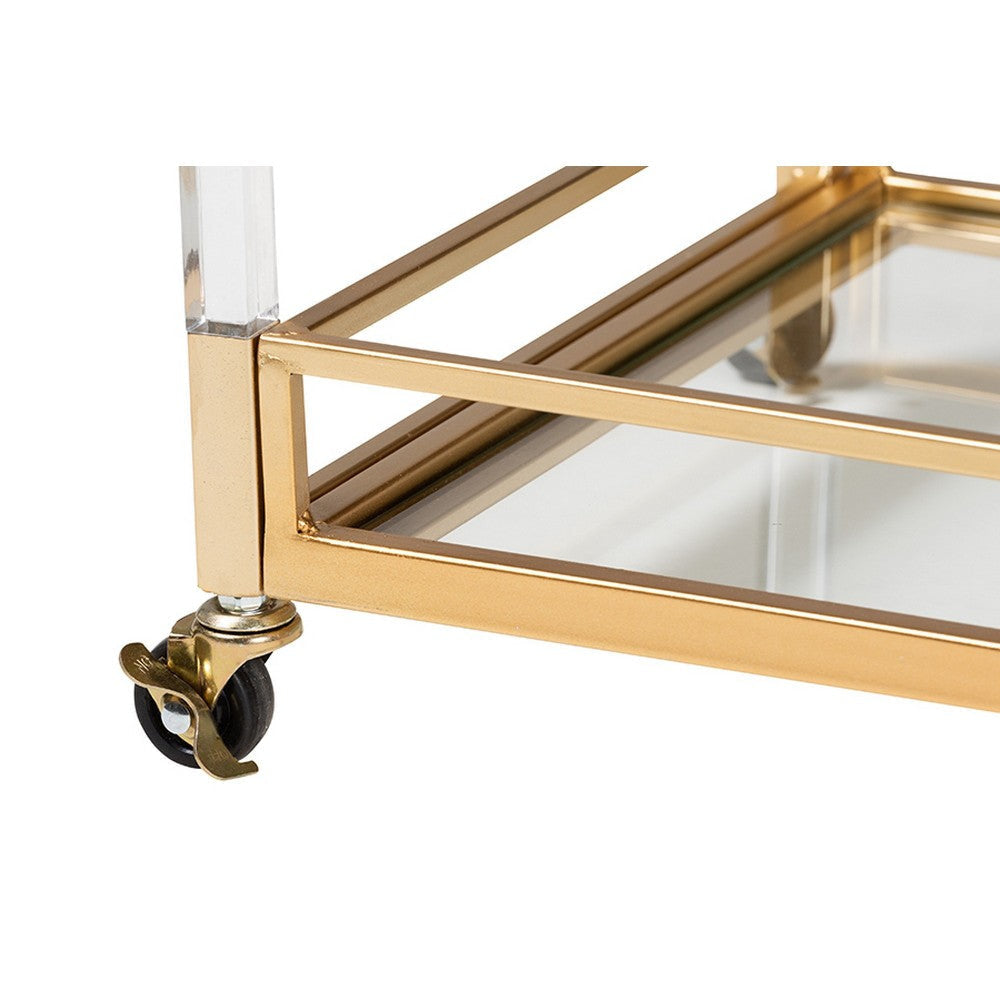 Baxton Studio Savannah Contemporary Glam and Luxe Gold Metal and Glass Wine Cart WHI-JY21A018-Gold-Cart