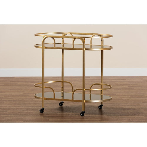 Baxton Studio Leighton Contemporary Glam and Luxe Gold Metal and Tempered Glass 2-Tier Wine Cart