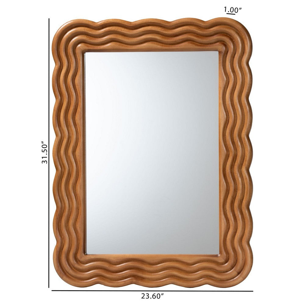 Baxton Studio Acantha Modern Walnut Brown Scallop-framed Accent Mirror WHI-JY23A380-Mirror