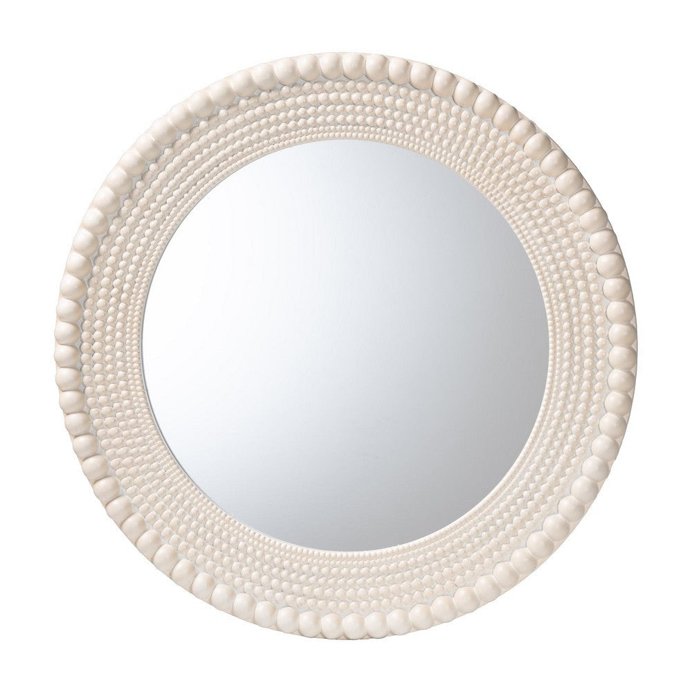 Baxton Studio Grazia Modern Round Beaded-framed Accent Mirror in Pearl White WHI-JY23A389-Mirror