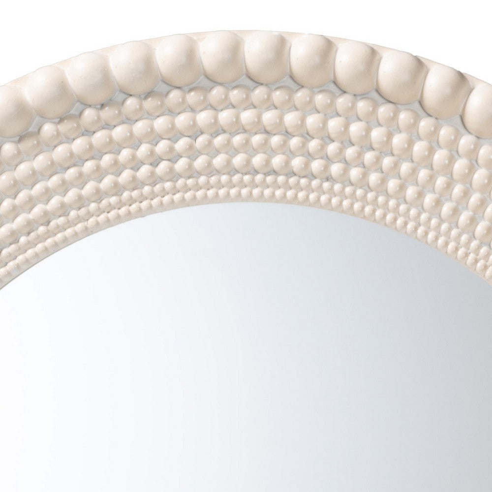Baxton Studio Grazia Modern Round Beaded-framed Accent Mirror in Pearl White WHI-JY23A389-Mirror