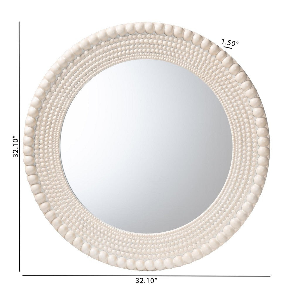Baxton Studio Grazia Modern Round Beaded-framed Accent Mirror in Pearl White WHI-JY23A389-Mirror