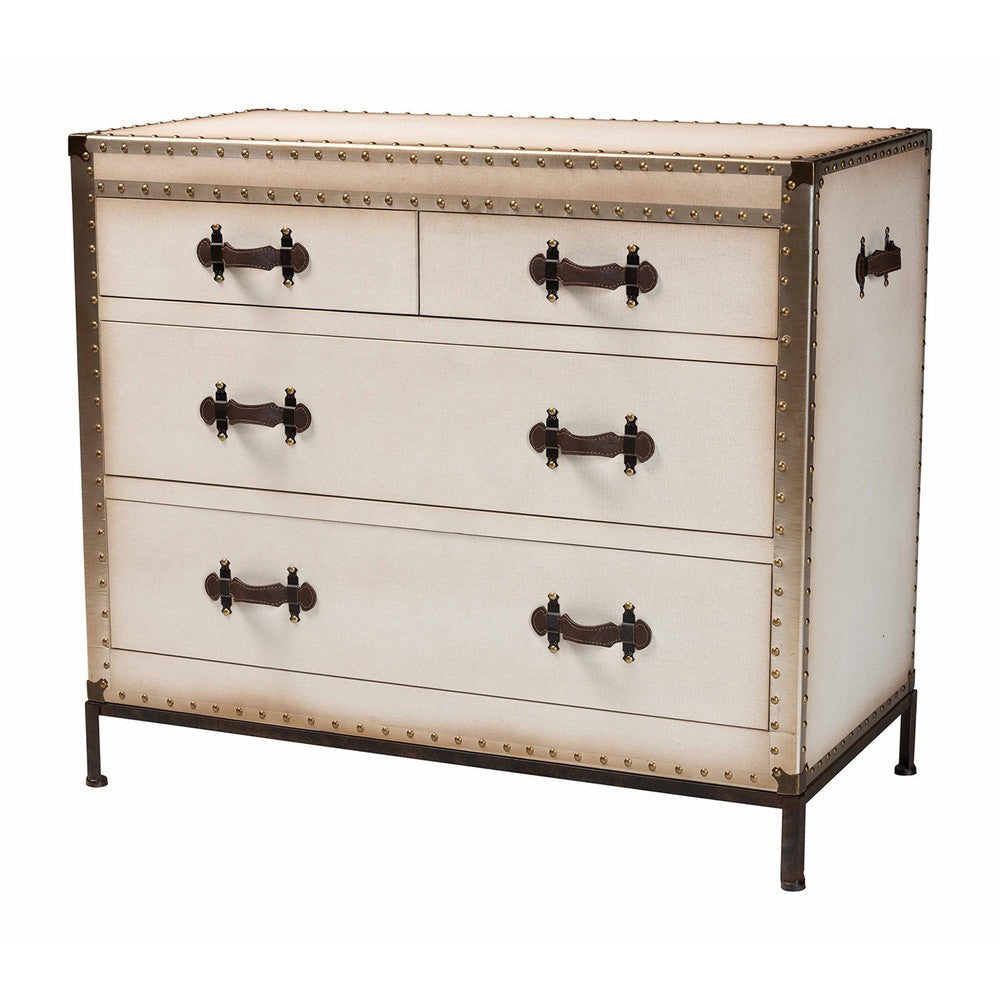 Baxton Studio Benton Vintage White Canvas 4-Drawer Storage Cabinet WHI-JY23B238-White-Cabinet
