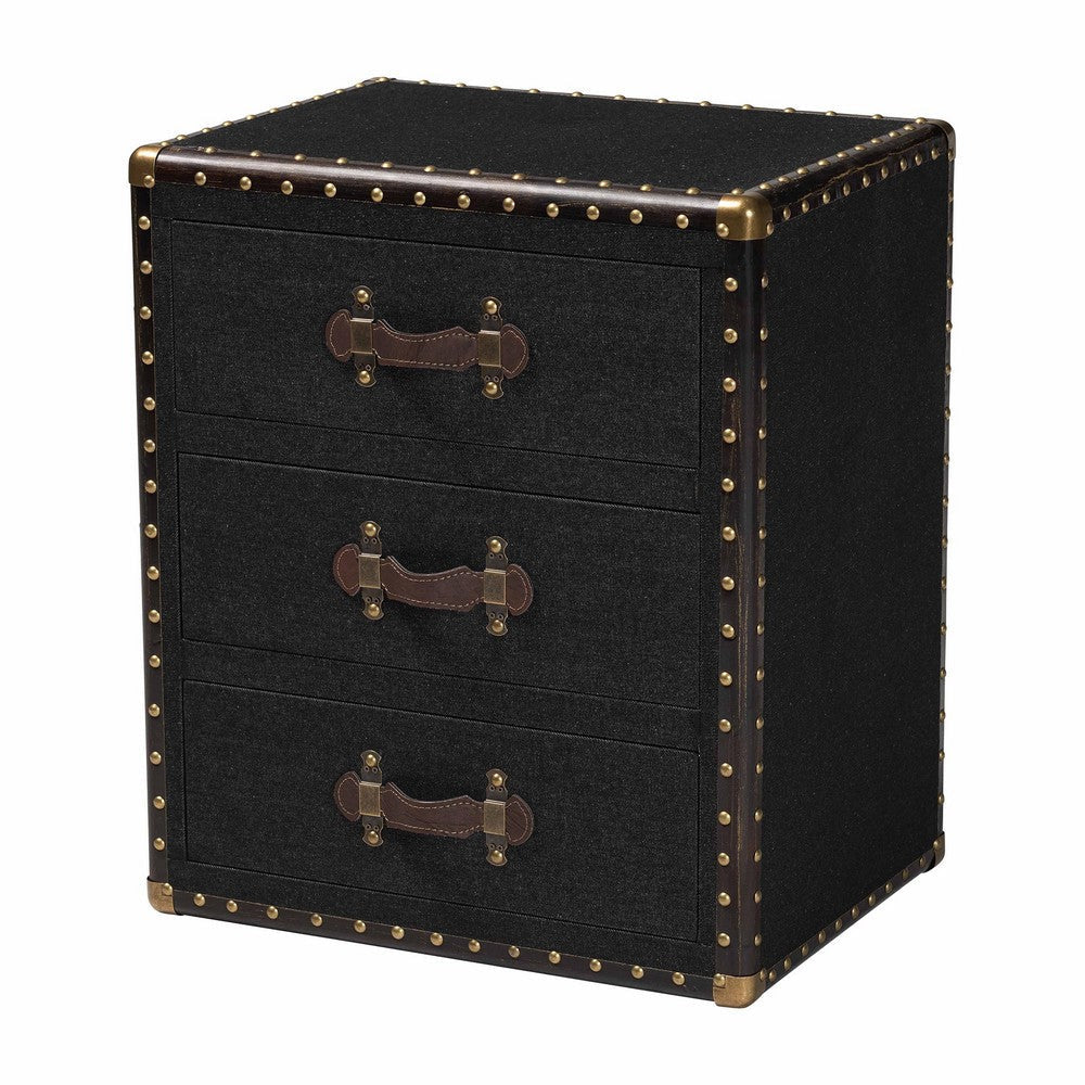 Baxton Studio Mallison Vintage Black Canvas 3-Drawer End Table WHI-JY23B241-Black-ET