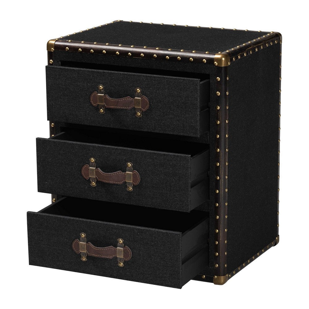 Baxton Studio Mallison Vintage Black Canvas 3-Drawer End Table WHI-JY23B241-Black-ET