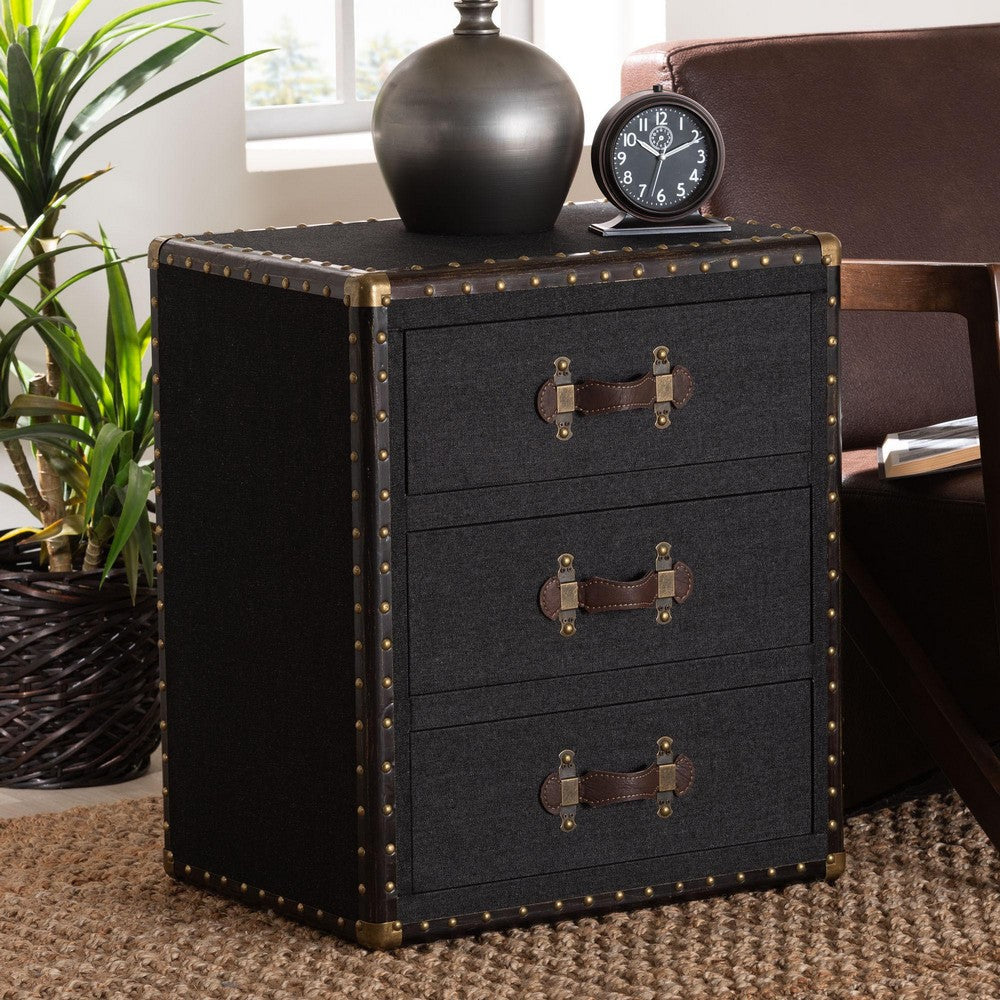 Baxton Studio Mallison Vintage Black Canvas 3-Drawer End Table WHI-JY23B241-Black-ET