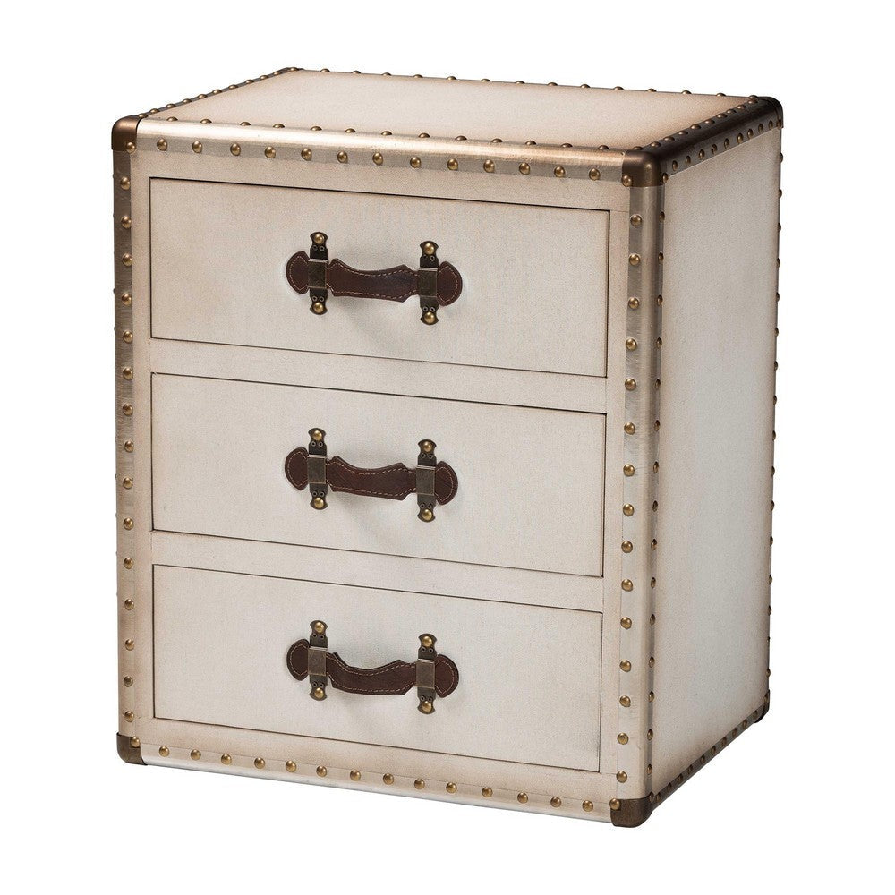 Baxton Studio Mallison Vintage White Canvas 3-Drawer End Table WHI-JY23B241-White-ET
