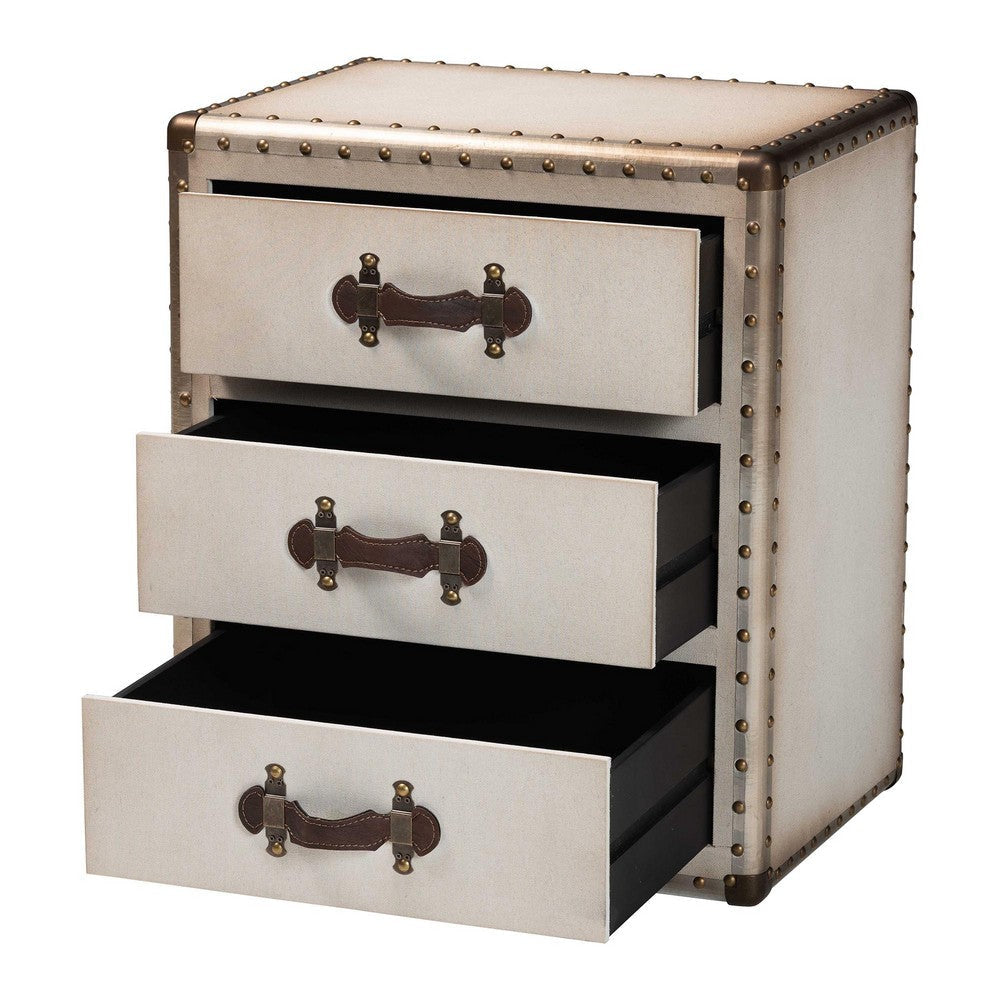 Baxton Studio Mallison Vintage White Canvas 3-Drawer End Table WHI-JY23B241-White-ET