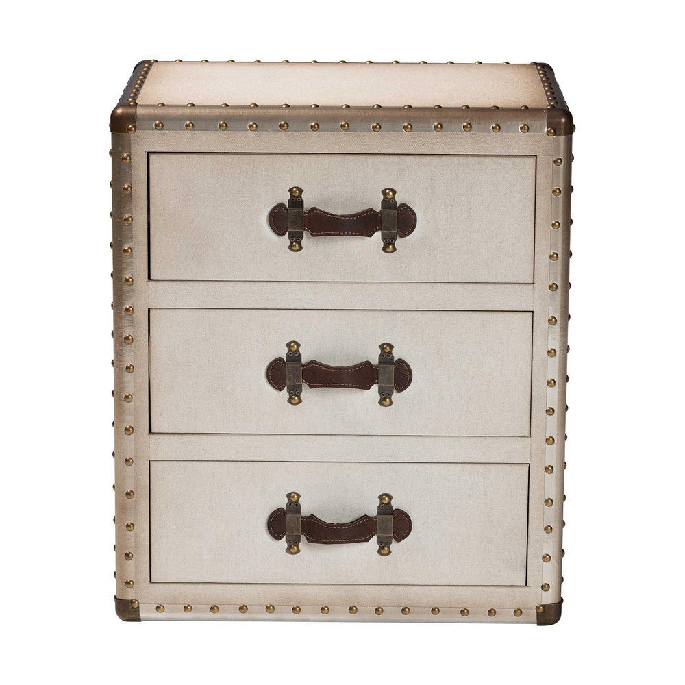 Baxton Studio Mallison Vintage White Canvas 3-Drawer End Table WHI-JY23B241-White-ET
