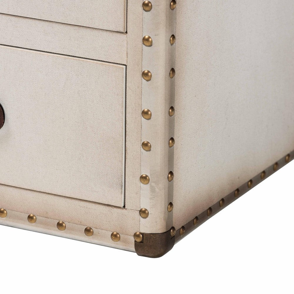 Baxton Studio Mallison Vintage White Canvas 3-Drawer End Table WHI-JY23B241-White-ET